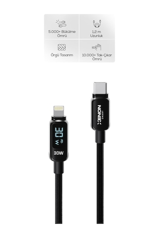 Type-c To Lightning Apple Uyumlu iPhone Şarj Kablosu 30w Pd Hızlı Şarj, 1.2m, Led, Örgü, 480mbps X6426
