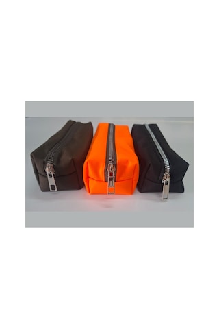 Kalemlik 3lü Set/paket Organizer Makyaj Çok Amaçlı Pinterest Okula Dönüş Çantası Tek Bölmeli Haki+neon Oranj+siyah