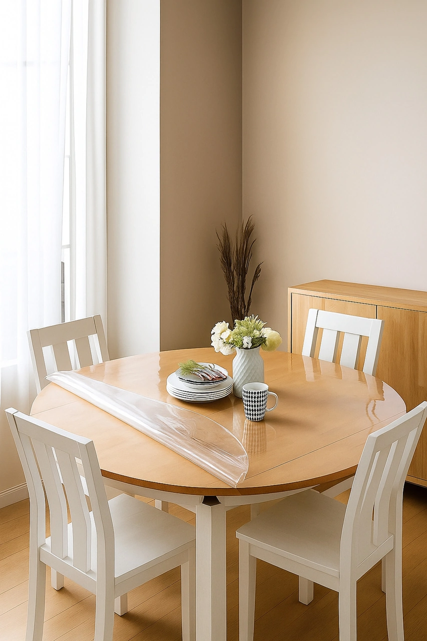 Rona Home Dekoratif Yuvarlak Şeffaf Masa Örtüsü 1,5 Mm Kalın Pvc Kaymaz Sofra Bezi Beyaz