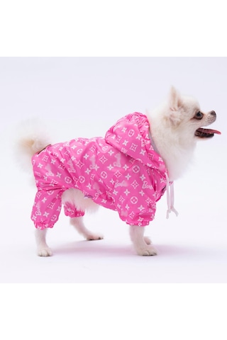 Pembe Desenli Tulum Yağmurluk Köpek Kıyafeti Köpek Yağmurluğu