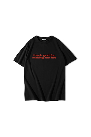 Brz Collectıon Brz Collection Unisex Oversize Thank God For Making Me Hot T-shirt Siyah