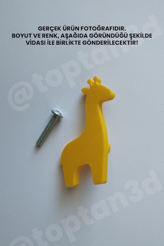 8 Adet - Sarı Zürafa Dolap Kulpu - Modern Çocuk, Bebek Odası Mobilya Kulpu Kulp Vidası Dahildir