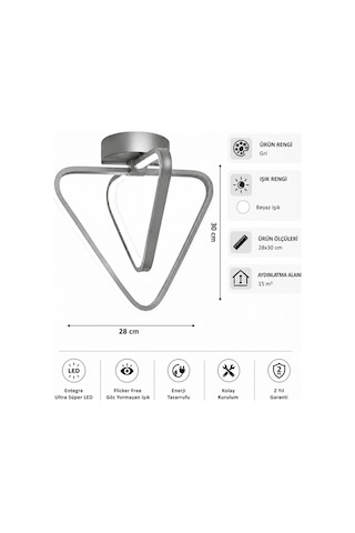 AvizeGO Urban Led Plafonyer Avize Beyaz Işık Gri