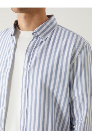 Lcw Vision Mavi Regular Fit Uzun Kollu Çizgili Poplin Erkek Gömlek