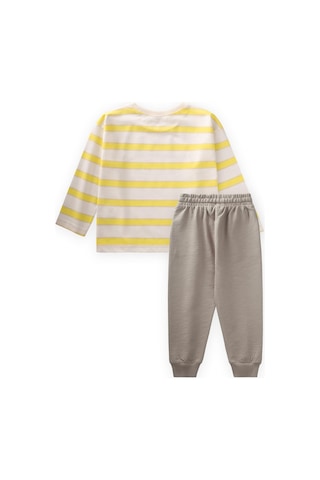 Çizgili Uzun Kollu T-shırt Takım 2-12 Yaş Bej Sarı Çizgili Bej
