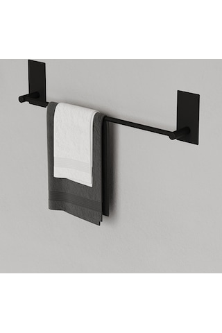 Paslanmaz Çelik Siyah Yapışkanlı Havluluk - Havlu Askısı 45 Cm Mat Siyah
