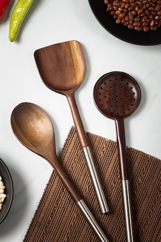 Akasya 3 Lü Servis Kaşığı & Servis Kevgiri & Servis Spatulası & Salata Servis Seti