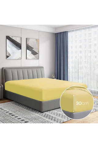 Soley Jersey %100 Pamuk Çift Kişilik 140 X 200 Lastikli Çarşaf Hardal Sarısı