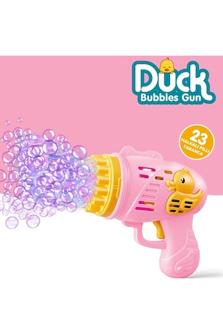 Pilli Ördek Köpük Tabancası - Baloncuk Tabancası - Köpüklü Silah - Baloncuk Oyunu - Pembe Renkli