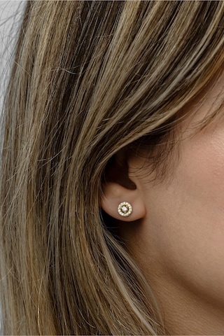 Nereze 925 Ayar Gümüş Gold Kaplama Minimal Tektaş Yuvarlak Küpe