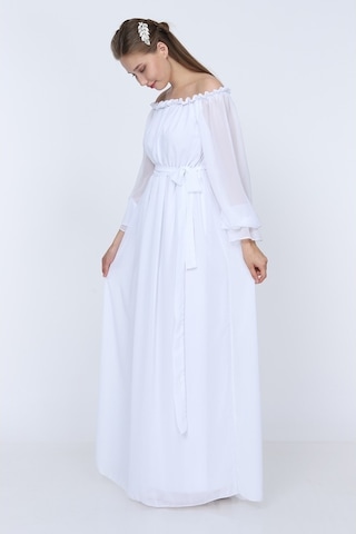 Moda Labio Modalabio - Dökümlü Kol Beyaz Elbise