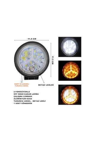 Off Road LED Turuncu Çakar Angel - Beyaz Led 5 Fonksiyonlu 1 ADET