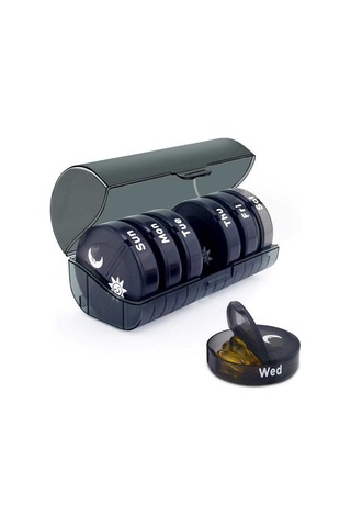 Vkemall 7 Bölmeli 14 Izgara Günlük İlaç Kutusu, Pp Malzeme, Nem Engelleme, Hafif Taşınabilir, Siyah