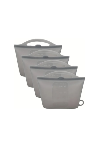 Brightnova 4 Adet Sızdırmaz Silikon Saklama Kabı 1200ml Bpa Free Bulaşık Makinesinde Güvenli Gri 40 58oz Mutfak Buzdolabı Seyahat Ofis -