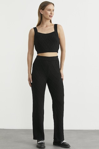 Sementa Pamuk Crop Pantolon Triko Takım - Siyah Siyah