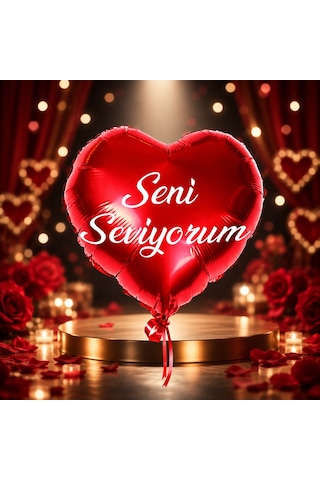 Vıp Kalite 19 Adet Seni Seviyorum Kırmızı Kalpli Folyo Balon 46 Cm Şişer Parlak Metalik Kalpli Balon