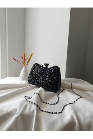 Vivazzaluxe Kristal Taşlı Kadın Abiye, Clutch Çanta Siyah