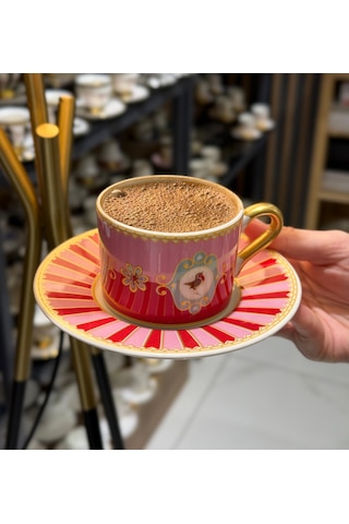 2 Kişilik Pink Bird Soho Double Kahve Fincanı-4647 Pembe