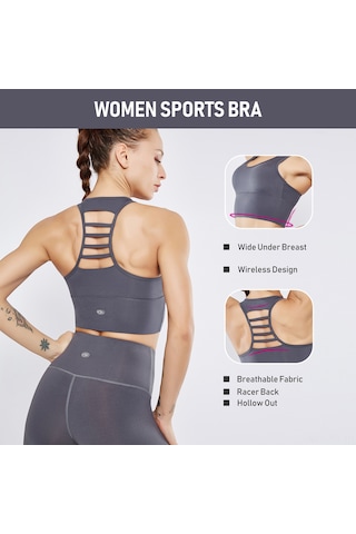 Reedark Kadınlar İçin Konforlu Spor Sütyeni: Çıkarılabilir Pedli, Esnek Destek, Nefes Alabilir Kumaş, Yoga Ve Koşu İçin İdeal Xl, Gri Gri