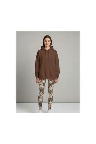 The Kadın Bol Kesim Sırttan Baskılı Oversize Hoody Sweatshirt - Modal Kışlık Kapüşonlu Kahverengi