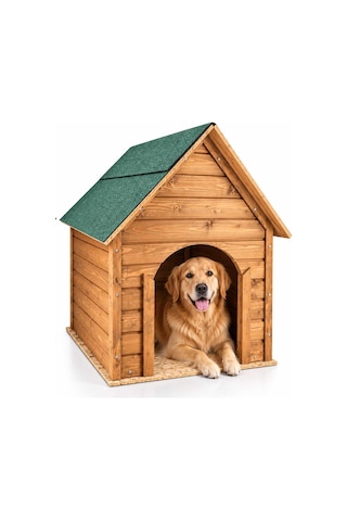 Reyo Büyük Boy Köpek Kulübesi, Lambiri Ahşap Şıngıl Çatılı Soğuk ve Rüzgara Dayanıklı Köpek Evi Demonte 100 x 100 x 78 CM