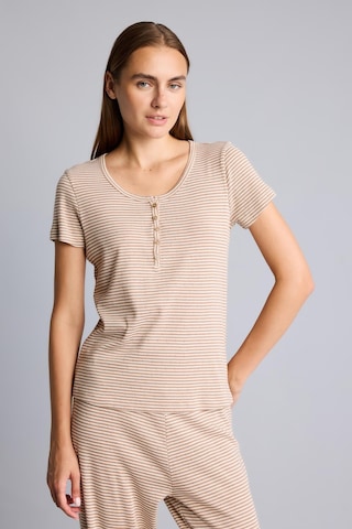 Defacto Regular Fit Çizgili Düğmeli Kısa Kollu 2li Pijama Takımı F9838ax26aubg402 Bej-bg402
