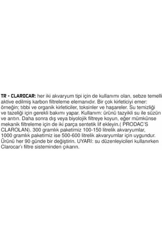 Prodac Clarocar 300 G Süper Aktif Kömür Filtre Malzemesi