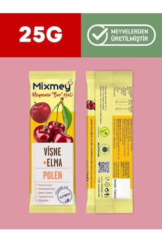 Mixmey Bee Polen Vişne Meyve Barı 12 Adet | Sağlıklı Atıştırmalıklar – Glutensiz Koruyucusuz 25gr X 12 Adet