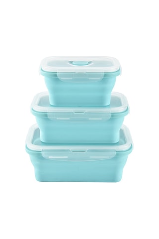 Aubyhe 3'lü Silikon Yemek Kutusu Seti - Katlanabilir, Leakproof Kapağı İle Sağlıklı Yemek Taşıma Mavi MAvi