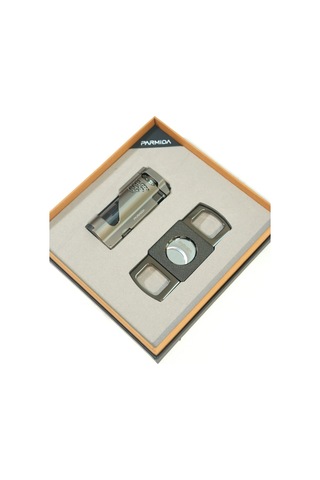 Parmida 3 Torch Gunmetal Çakmak Gunmetal Kesici İkili Puro Seti Tr9848