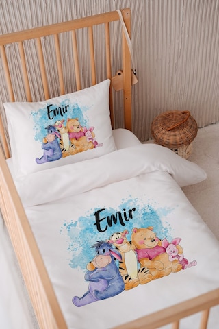 %100 Pamuk Saten Isme Özel Isimli 100x150 Bebek Yatak Nevresim Seti Winnie The Pooh Arkadaşlar
