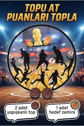 Yapışkanlı Hedef Zeminli Ve 2 Adet Basketbol Toplu Eğlenceli Hedef Ve Atış Oyunu Seti
