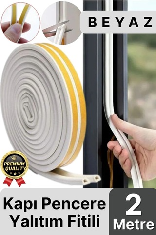 Güçlü Kendinden Yapışkanlı Kapı Pencere Soğuk Hava Geçirmez Yalıtım İzolasyon Beyaz Fitil 2 Metre Diğer