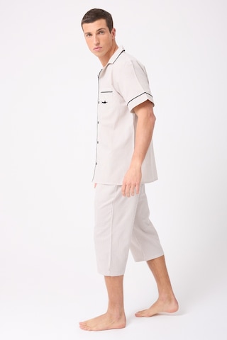 L'espadon Marısılk Seastrıpe Erkek Dokuma Yazlık Kısa Kollu Capri Pantolonlu Pijama & Lounge Takımı-3215 Bej