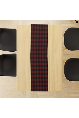 Kırmızı-siyah Kare Runner 140x45cm Ince Keten, Uluslararası Yıkama Ve Solmama Sertifikası Çok Renkli