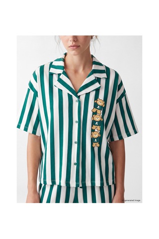 Lcw Young Ekru Gömlek Yaka Çizgili Kadın Pijama Takımı