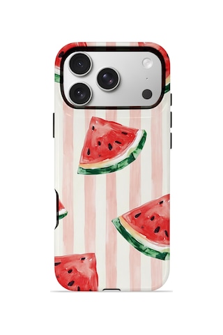 Apple iPhone Uyumlu 17 Pro Vorian Çift Katmanlı Magsafe Kılıf Watermelon Blush Stripe