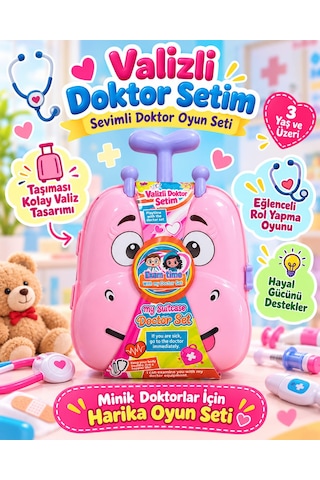 Oyuncak Çekçek Valizli Aksesuarlı Makyaj Doktor Tamir Set Taşınabilir Tekerlekli Renkli Çantalı Bavul Güzellik Eğitici Meslek Seti 50x25 Cm Çok Renkli