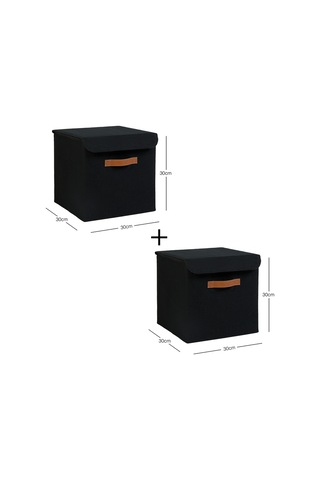 Ocean Home Textile 2'li Siyah Renk Jüt Kapaklı Kutu Set 30 x 30 x 30 cm