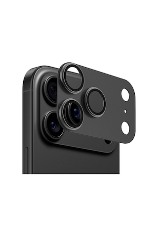 Apple Apple iPhone 17 Pro Uyumlu Go Des Fc007 Titanyum Serisi Anti Reflective Kamera Lens Koruyucu Siyah