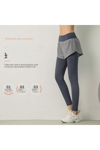 Tongxida Kadın Yüksek Bel 2 Parçalı Yoga Etek Pantolon Cepli Hızlı Kuruyan Koşu Taytı Lacivert Lacivert