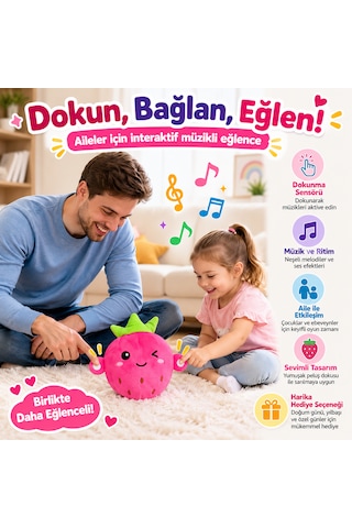 Etkileşimli Çilek Peluş Oyuncak Dokunmatik Sensörlü Müzikli Ve Eğlenceli Oyuncak 046 - Pembe