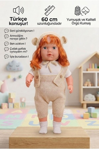 Konuşan Bebeğim 60 Cm Türkçe Konuşan Örgü Tulum Ve Şapkalı Kafası Bacakları Kolları Et Oyuncak Bebek 59561479