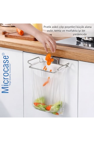 Microcase Mutfak Dolabına Monte Çok Amaçlı Çöp Poşeti Askılığı 2 Adet Al5444 Gümüş