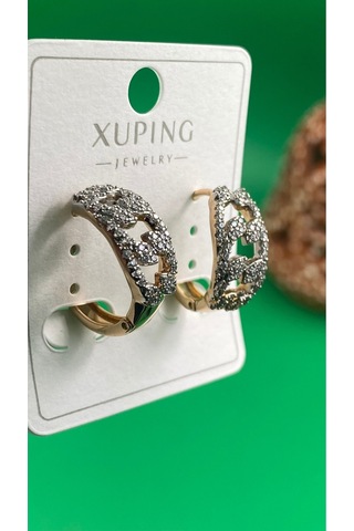Xuping Rose Gold Zincir Desenli Taşlı Halka Küpe Gold