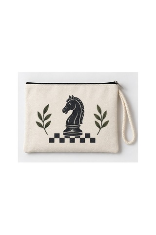 Satranç Atı Baskılı Fermuarlı Makyaj Çantası Bozuk Para Cüzdanı Clutch