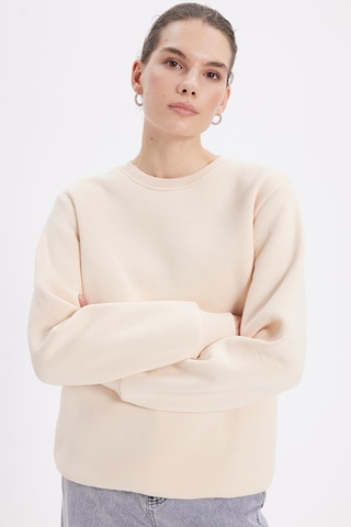 Tudors Kadın Oversize Geniş Kesim Pamuklu 3 İplik İçi Polarlı Basic Bej Bisiklet Yaka Sweatshirt-42065 Bej