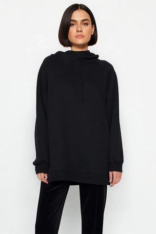 Benerly Kadın Kapüşonlu Düşük Kol Uzun Sweatshirt Fonksiyonel Dayanıklı K siyah