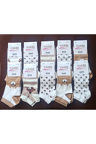 Vakre Bayan 12'li Pamuklu Desenli Soket Çorap Çok Renkli