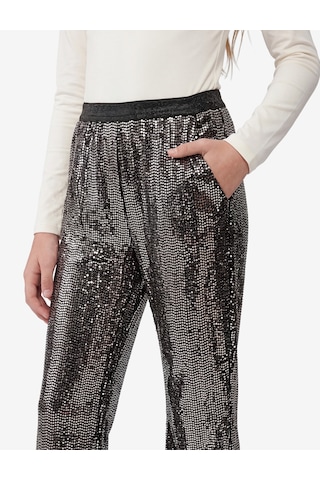 Koton Beli Lastikli Pullu Payetli İspanyol Paça Pantolon Gri 7wkg40109ak